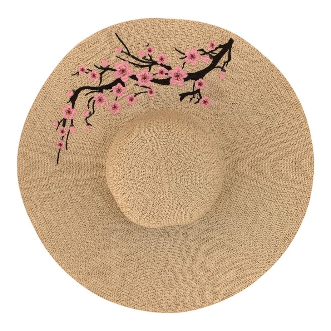 Beige Hat - Pink Cherry Blossom