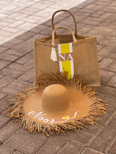 Load image into Gallery viewer, Brown Ruffeled hat and Beach bag Set - Yellow
