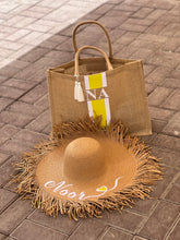 Load image into Gallery viewer, Brown Ruffeled hat and Beach bag Set - Yellow
