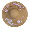 Custom Brown Cherry Blossom Wide-Brim Straw Hat- Embroidered