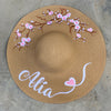 Custom Brown Cherry Blossom Wide-Brim Straw Hat