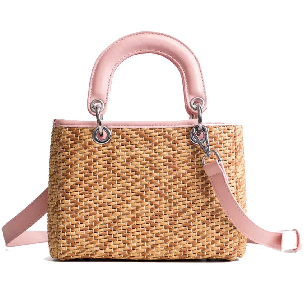 Satchel Straw Tote - Pink